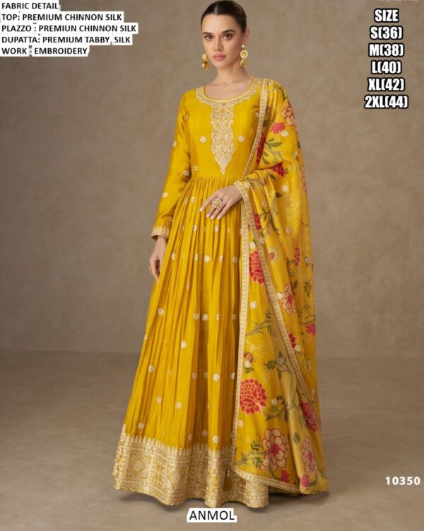 Heavy Designer Party Wear Gown Set In Luxurious Chinon Silk With Embroidery Work