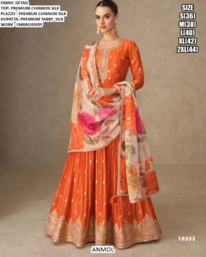 Heavy Designer Party Wear Gown Set In Luxurious Chinon Silk With Embroidery Work