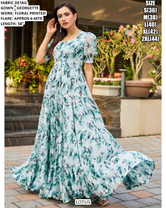 Bright And Colourful Georgette Floral Printed Casual Wear Readymade Gowns