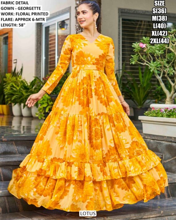 Bright And Colourful Georgette Floral Printed Casual Wear Readymade Gowns