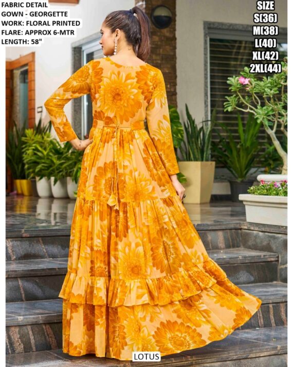 Bright And Colourful Georgette Floral Printed Casual Wear Readymade Gowns