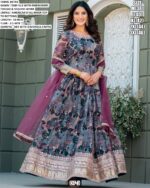 New Party Wear Look Taby Silk Printed With Embroidery Work Gown With Dupatta