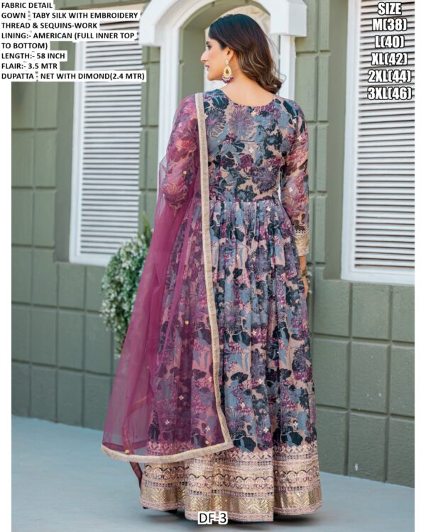 New Party Wear Look Taby Silk Printed With Embroidery Work Gown With Dupatta
