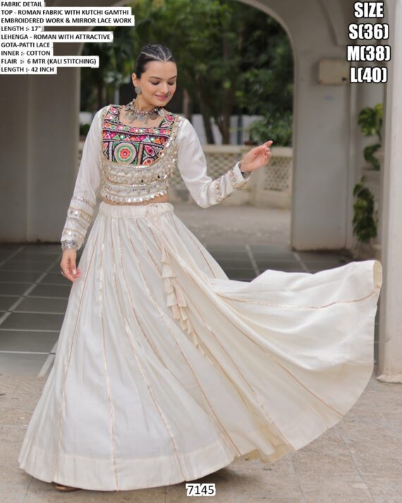 Navratri Chaniya Choli Collection In Roman Fabric With Gota Patti And Kutchi Embroidery Work