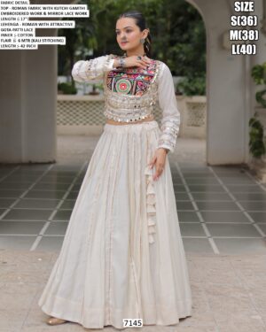 Navratri Chaniya Choli Collection In Roman Fabric With Gota Patti And Kutchi Embroidery Work