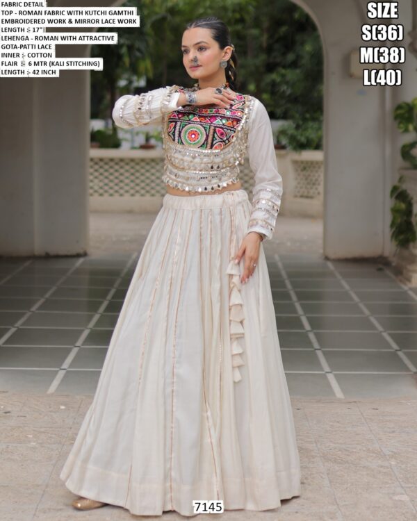 Navratri Chaniya Choli Collection In Roman Fabric With Gota Patti And Kutchi Embroidery Work