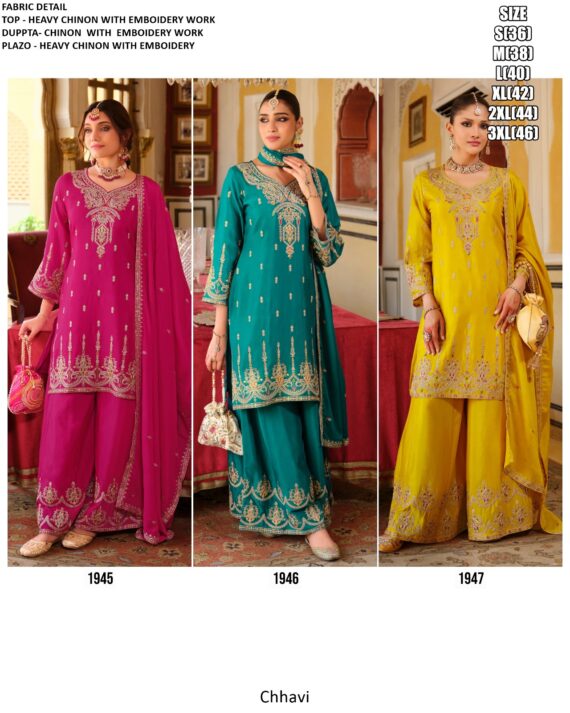 Festival Collection, Attractive Embroidery Work Chinon Plazo Suit With Matching Dupatta