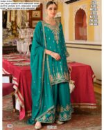Festival Collection, Attractive Embroidery Work Chinon Plazo Suit With Matching Dupatta