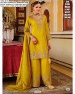 Festival Collection, Attractive Embroidery Work Chinon Plazo Suit With Matching Dupatta