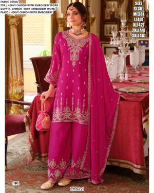 Festival Collection, Attractive Embroidery Work Chinon Plazo Suit With Matching Dupatta