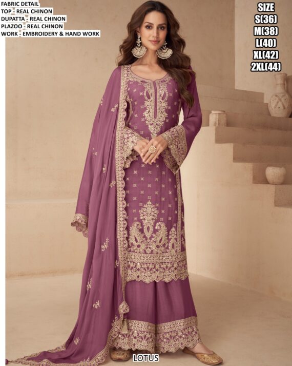 Present New Festive Wear Real Chinon Embroidery Designer Salwar Suit (Three-Piece Set)