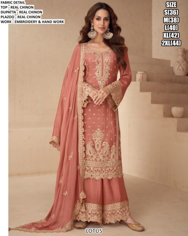 Present New Festive Wear Real Chinon Embroidery Designer Salwar Suit (Three-Piece Set)