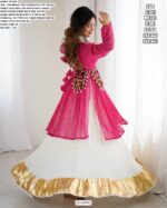 Pink Faux Georgette Thread Work Top With Butter Silk Lehenga Perfect For Garba Nights