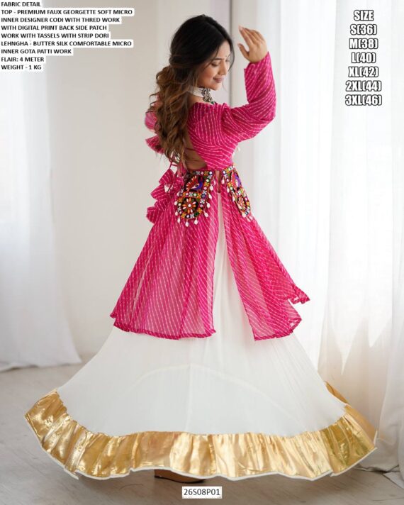 Pink Faux Georgette Thread Work Top With Butter Silk Lehenga Perfect For Garba Nights