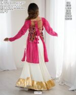 Pink Faux Georgette Thread Work Top With Butter Silk Lehenga Perfect For Garba Nights
