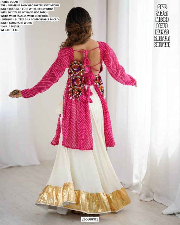 Pink Faux Georgette Thread Work Top With Butter Silk Lehenga Perfect For Garba Nights