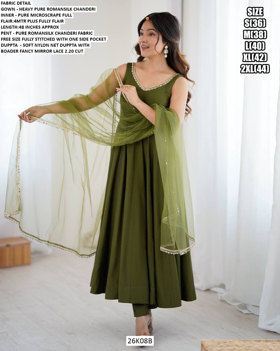 Purple Readymade Chanderi Silk Anarkali Suit main image 0