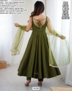 Mehndi Green Colour Chanderi Pure Roman Silk Plain Anarkali Suit Set