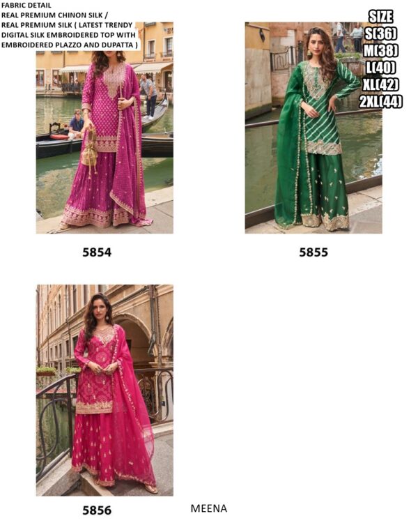 Beautiful Chinon Silk Embroidered Classic Plazo Dresses For Women