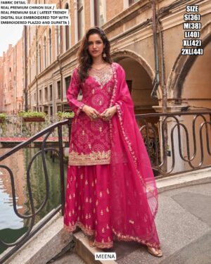 Beautiful Chinon Silk Embroidered Classic Plazo Dresses For Women