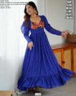 Navratri Special Royal Blue Colour Georgette Digital Print With Gamthi Work Gown