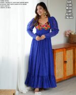 Navratri Special Royal Blue Colour Georgette Digital Print With Gamthi Work Gown