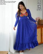 Navratri Special Royal Blue Colour Georgette Digital Print With Gamthi Work Gown