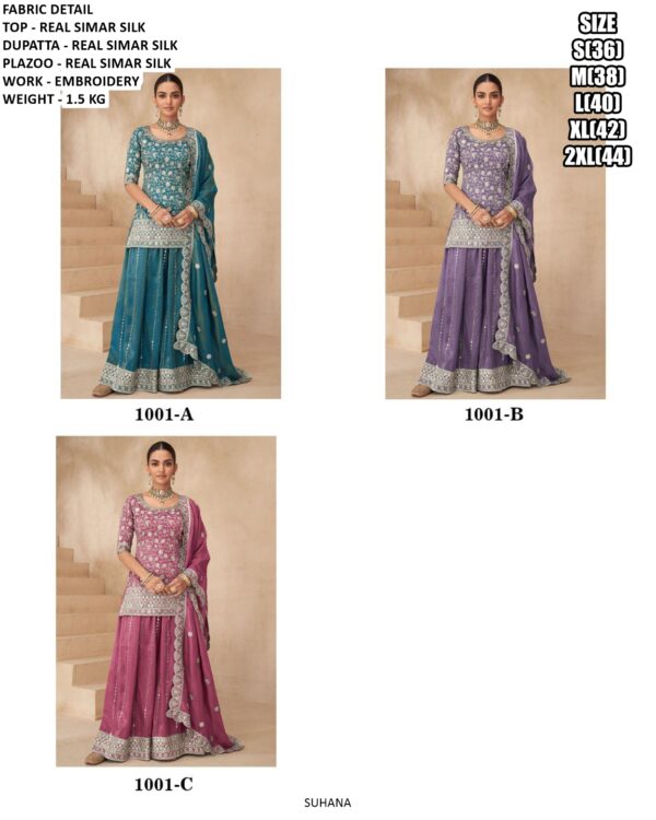 Presenting Latest And Heavy Embroidered Real Simar Silk Three-Piece Plazo Suits