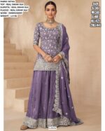 Presenting Latest And Heavy Embroidered Real Simar Silk Three-Piece Plazo Suits