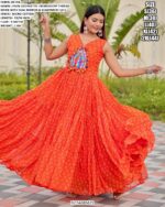Navratri Special Gamathi Work Faux Georgette Gown With Real Mirror And Lace Detailing