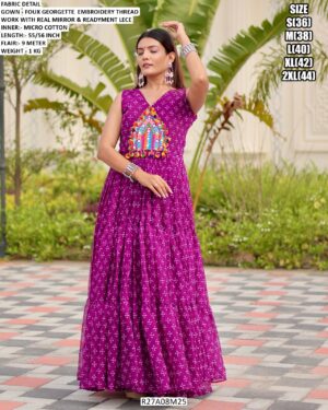 Navratri Special Gamathi Work Faux Georgette Gown With Real Mirror And Lace Detailing