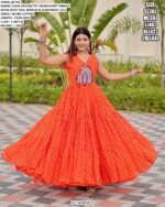 Navratri Special Gamathi Work Faux Georgette Gown With Real Mirror And Lace Detailing