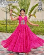 Navratri Special Gamathi Work Faux Georgette Gown With Real Mirror And Lace Detailing