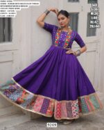 Offering Printed Navratri Gowns Roman Fabric With Thread And Mirror Work