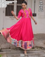 Offering Printed Navratri Gowns Roman Fabric With Thread And Mirror Work