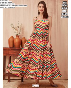 Fit And Flare Multilayer Silk Blend Zigzag Designer Party Wear Gown For Women