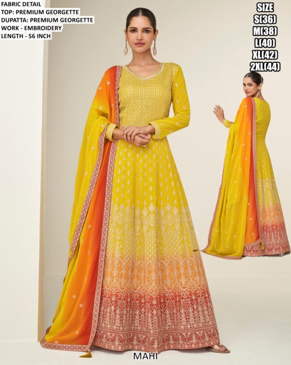 Premium Georgette Embroidered Wedding Wear Gown With Dupatta