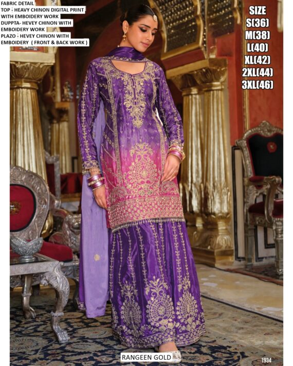 Party And Festive Wear Look Heavy Chinon Beautiful Designer Plazo Suit Sets