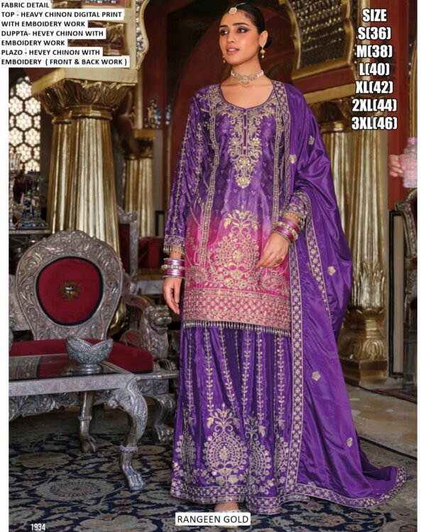 Party And Festive Wear Look Heavy Chinon Beautiful Designer Plazo Suit Sets