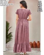 Graceful Coloured Casual Wear Printed Puff Sleeve Cotton Gown For Ladies
