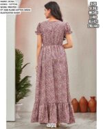 Graceful Coloured Casual Wear Printed Puff Sleeve Cotton Gown For Ladies