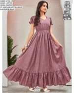 Graceful Coloured Casual Wear Printed Puff Sleeve Cotton Gown For Ladies