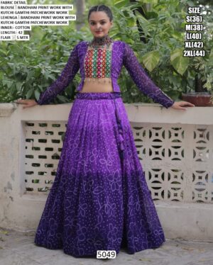 Vibrant Bandhani Print Navratri Chaniya Choli Set With Kutchi Gamathi Patch Work