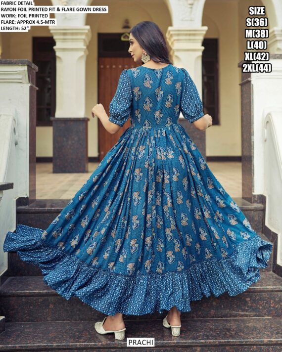Buy Rayon Casual Wear Foil Printed Readymade Ankle Length Maxi Gowns In Four Colours!