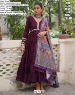 Plain With Mirror Lace Work Roman Fabric Navratri Wear Gown With Printed Dupatta