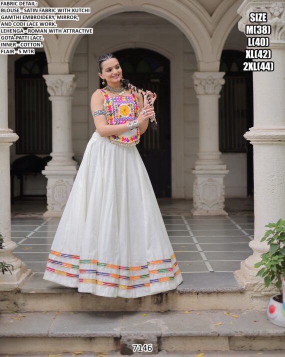 New Navratri Collection! Vintage Two Piece Roman Silk Gamthi Embroidered Lehenga Choli