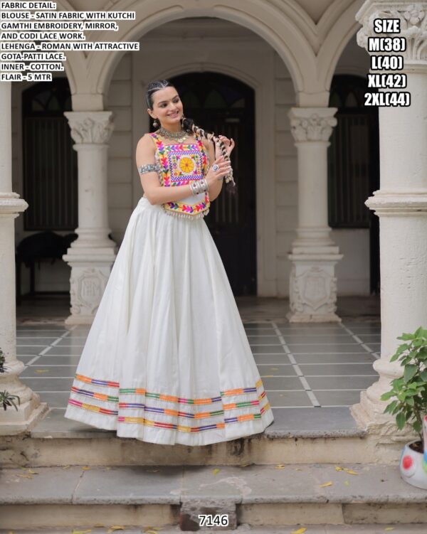 New Navratri Collection! Vintage Two Piece Roman Silk Gamthi Embroidered Lehenga Choli