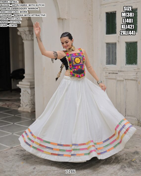 New Navratri Collection! Vintage Two Piece Roman Silk Gamthi Embroidered Lehenga Choli