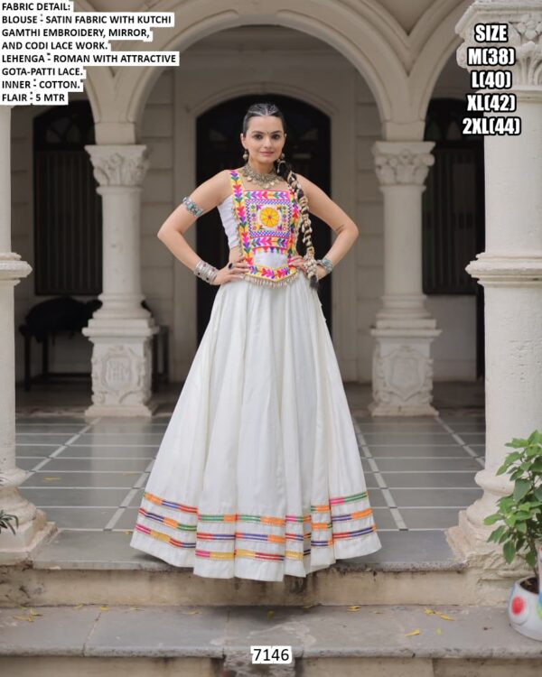 New Navratri Collection! Vintage Two Piece Roman Silk Gamthi Embroidered Lehenga Choli