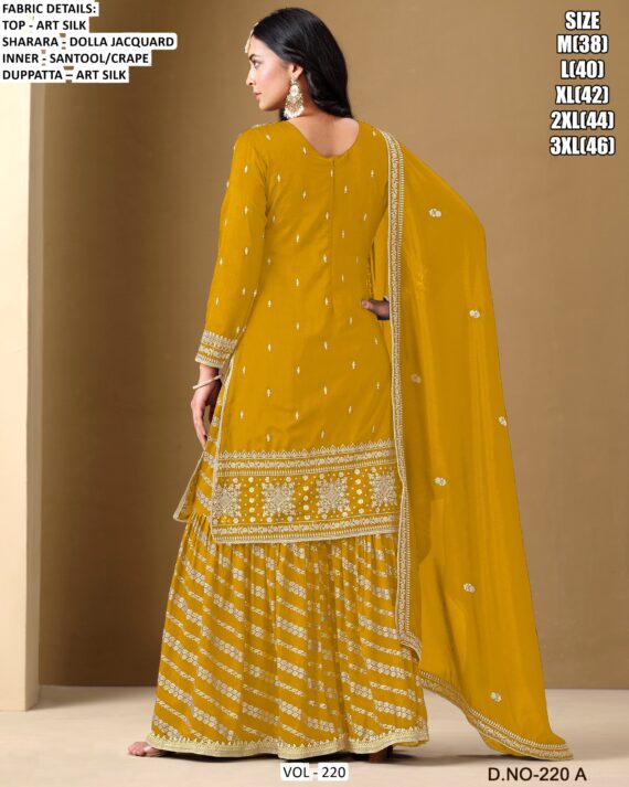 Art Silk Embroidered, Sequins And Zari Work Sharara Suit Sets For Ceremonial